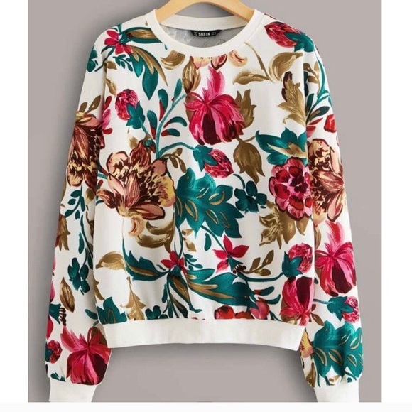 “Shein” brand gorgeous floral,drop shoulder, knit pullover top, size L -NWOT - Picture 3 of 13